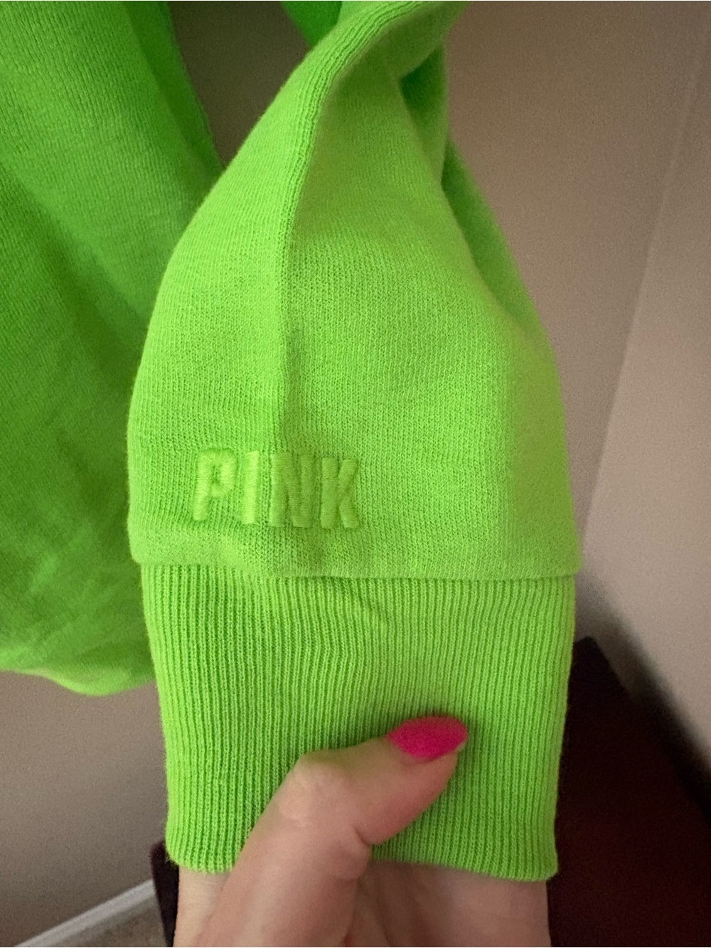 Women’s VS PINK Half-Zip Pullover Sweater - Bright Green NWTS Sz XS - Picture 3 of 4